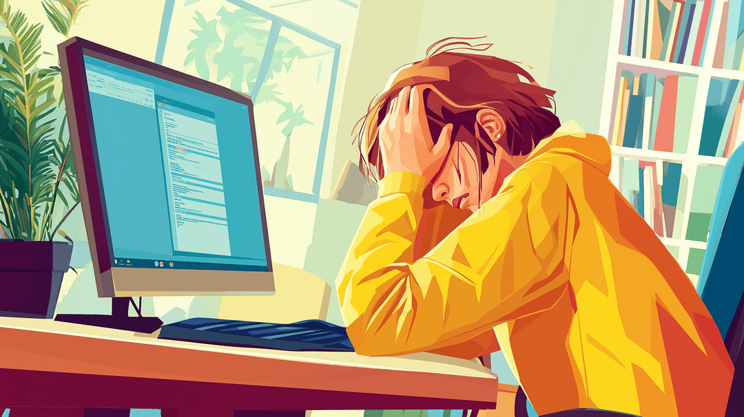An illustration of a woman experiencing frustration at her desk.