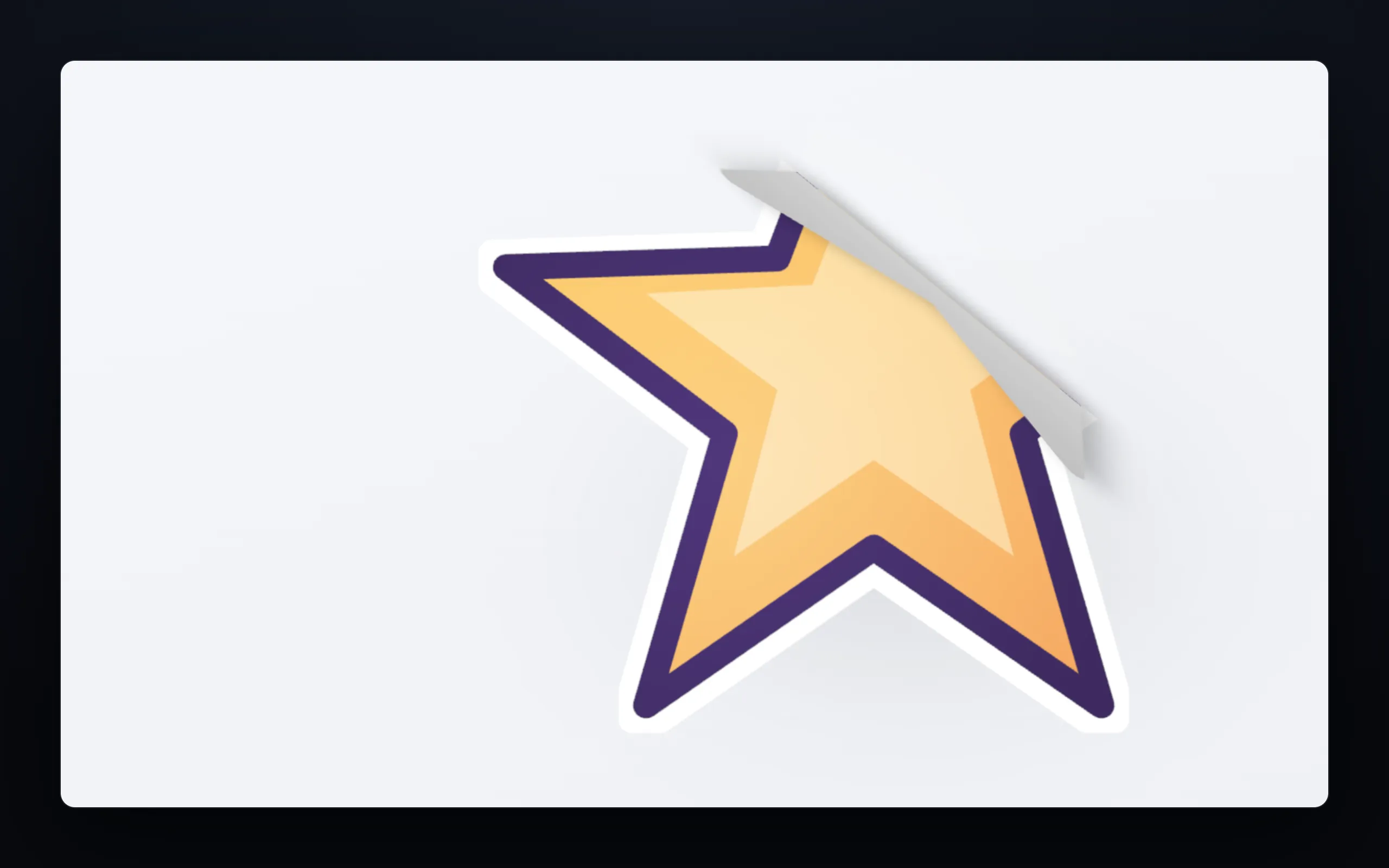 A yellow and purple star sticker with a white die cut border, its top corner peeled back along a diagonal fold to show a gray backing, casting a soft shadow.